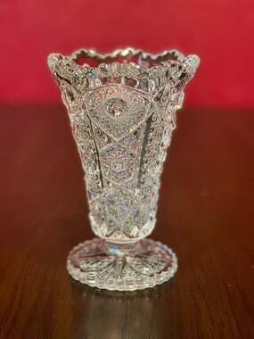 EAPG Pressed Glass Pedestal Vase Star and Fan Pattern